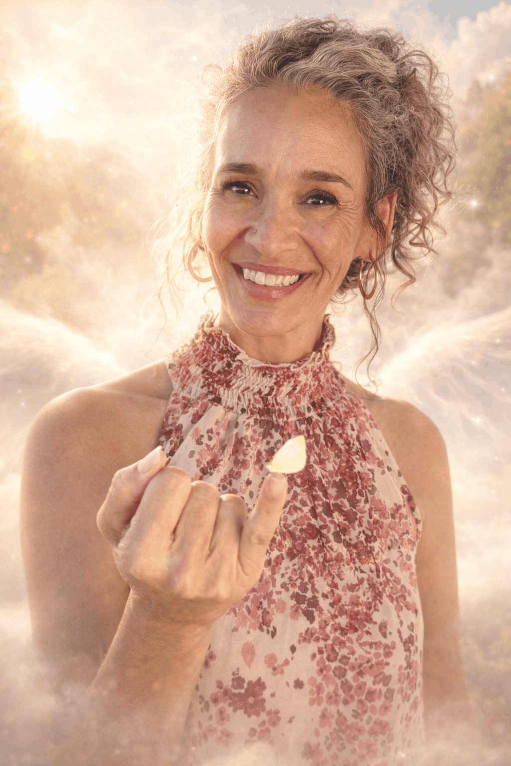 Shimira Veronica smiling warmly, hand extended in invitation